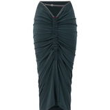 Charcoal Blue Gathered Stretch Midi Skirt