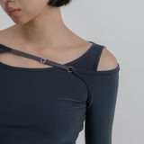 Charcoal Blue Gathered Stretch Long Sleeve Top