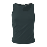 Charcoal Blue Gathered Asymmetric Stretch Jersey Tank Top