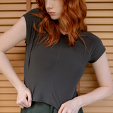 Charcoal Blue Cropped Stretch Top