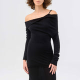 ONE SHOULDER STRAP WOOL TOP