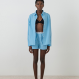 Aqua Blue Cotton Shirt and Short Co-Ord Set