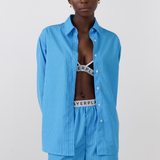 Sky Blue Stripe Cotton Shirt and Short Co-Ord Set