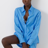Sky Blue Stripe Cotton Shirt and Short Co-Ord Set
