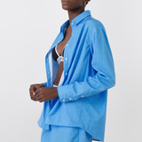 Sky Blue Stripe Cotton Shirt and Short Co-Ord Set