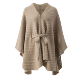 Jacquard Wool Belted Cape