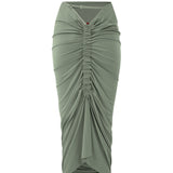 Green Gathered Stretch Midi Skirt