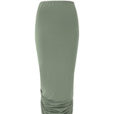 Green Gathered Stretch Midi Skirt