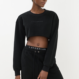 Black Logo Cropped Tracksuit Set