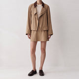 Varen Leather Collar Jacket & A-Line Skort