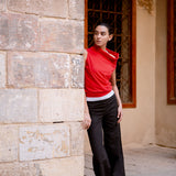 「Cotton Stretch」Ione Draped Neck Cotton  Top