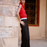 「Cotton Stretch」Ione Draped Neck Cotton  Top