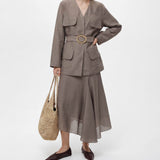 Olea Tencel-Linen Jacket &  Flared Skirt Set