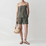 Kael Ruched Tube Top With Tie & Shorts