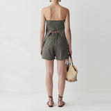 Kael Ruched Tube Top With Tie & Shorts