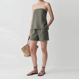 Kael Ruched Tube Top With Tie & Shorts