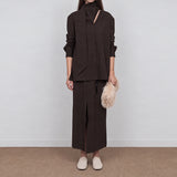 Tar Scarf Neck Top & Front Slit Skirt