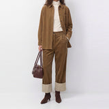 Zerin Cropped Linen Shirt & Contrast Linen Drawstring Pants & Corduroy Cuff Pants