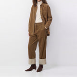 Zerin Cropped Linen Shirt & Contrast Linen Drawstring Pants & Corduroy Cuff Pants